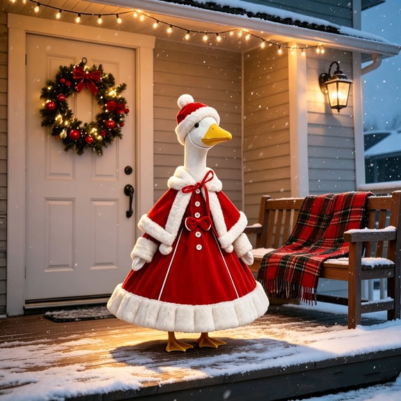 RUINIXCW Winter Christmas Porch Goose Outfits for 23 inch Cement Plastic Goose Statue Accessories Holiday Porch Goose Xmas Clothes Santa Dress Shawl Hat Set Yard Patio Lawn Art Decor (No Goose)