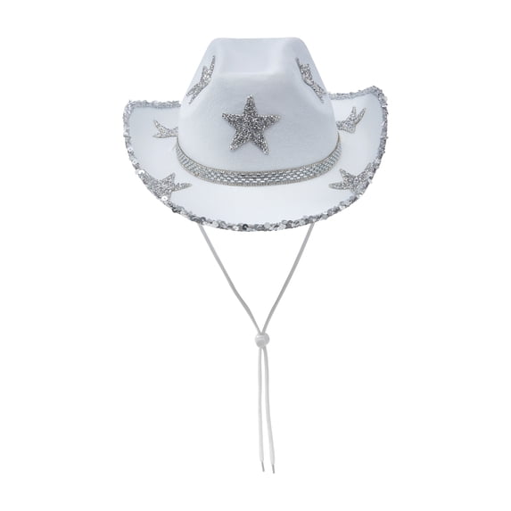 RUINIXCW Women Cowboy Hat Shinny Rhinestone Star Cowgirl Hat Wide Brim Diamond Felt Western Hat Wedding Music Carnival Dress-up Party Costume Accessories