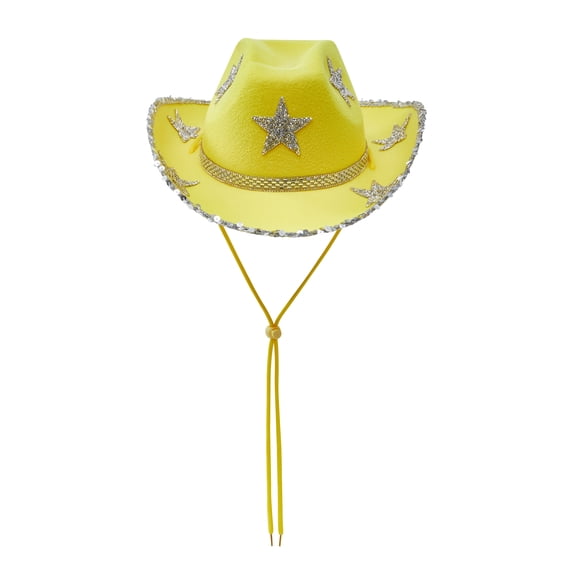 RUINIXCW Women Cowboy Hat Shinny Rhinestone Star Cowgirl Hat Wide Brim Diamond Felt Western Hat Wedding Music Carnival Dress-up Party Costume Accessories