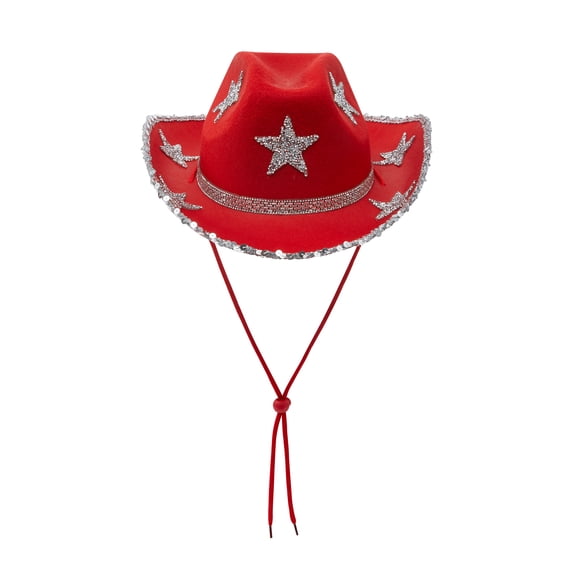 RUINIXCW Women Cowboy Hat Shinny Rhinestone Star Cowgirl Hat Wide Brim Diamond Felt Western Hat Wedding Music Carnival Dress-up Party Costume Accessories