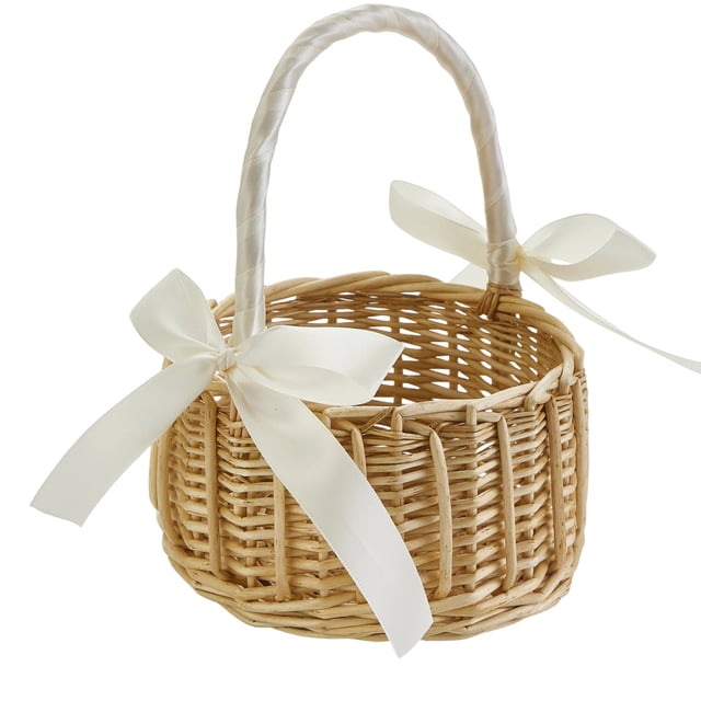 RUINIXCW Woven Weddding Basket Small Flower Girl Baskets With Silk Bows ...