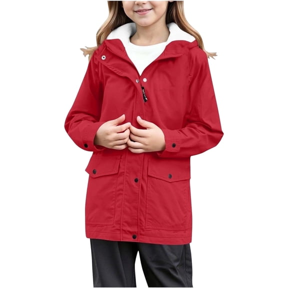RUIPIN Boys Girls Raincoat Lightweight Breathable Waterproof Hooded Rain Jacket with Solid Color Windbreaker Easy to Fold,Color:Red,Size:9-10 Years