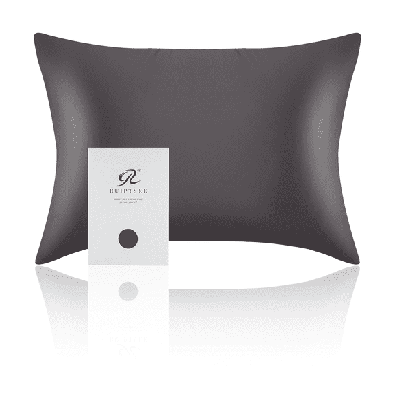 RUIPTSKE 100% Mulberry Silk Pillowcase, 22 Momme 600 Thread - 1 Pcs Dark Gray Queen 20'' x 30''