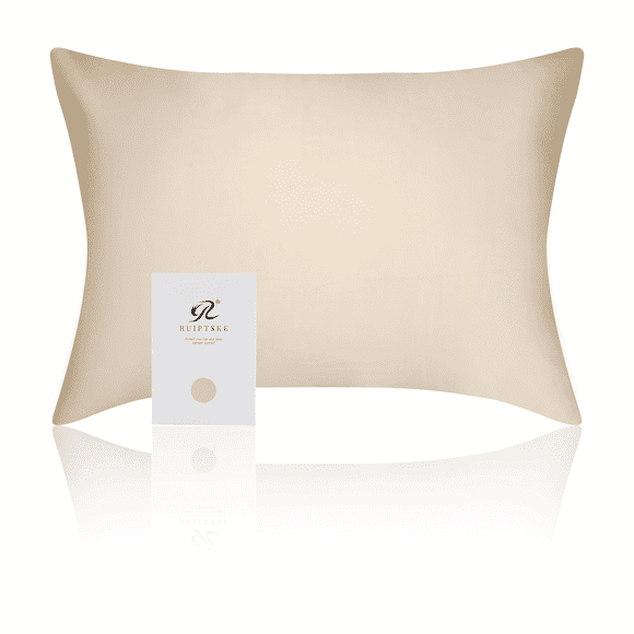 RUIPTSKE 100% Mulberry Silk Pillowcase, 22 Momme 600 Thread - 1 Pcs Light Champagne King 20'' x 36''