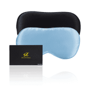 RUIPTSKE 2 Pcs Mulberry Silk Sleep Eye Masks with Adjustable Elastic Band, for Deep Sleep, Black & Light Blue