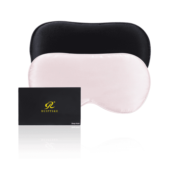 RUIPTSKE 2 Pcs Mulberry Silk Sleep Eye Masks, Caring For Deep Sleep, Adjustable Elastic Band, Black & Pink