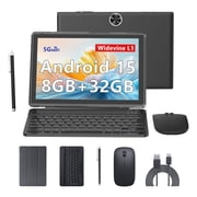 RUIQIAI Android 15, 2 in 1 Tablet with Keyboard, 10 inch Tablets, 8GB+32GB/2TB Expand, 2.4G+5G+Wi-Fi 6, Dual Camera, 6000 mAh, BT, GMS, Games, with Case Black
