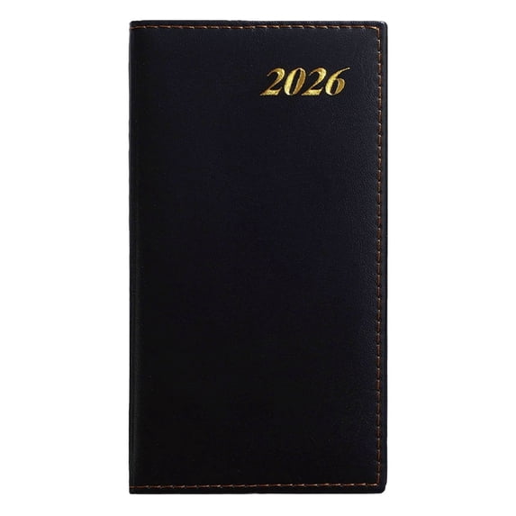 RUIQPGRT 2026 PU Leather Daily Planner Notebook, Gold Foil Year Mark Pocket Agenda with Ribbon Bookmark, Slim Hardcover Schedule Book for Business Time Planning- Everyday Essential