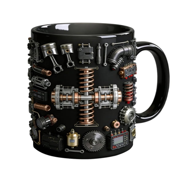 RUIQPGRT Personalized Car Engine Disassembly Cup 2D Printing Watermark Cup A Technical Art Mechanical Engineering Passion and Mechanical Art Cup for Car Enthusiasts Kitchen Clearance