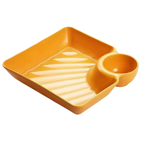 RUIQPGRT Sauce Separated Plate Set, Square Chip and Dip Serving Plates with Built-In Sauce Compartment, Reusable Plastic Dumpling Sushi Snack Tray for Fries Nuggets Tacos Appetizers