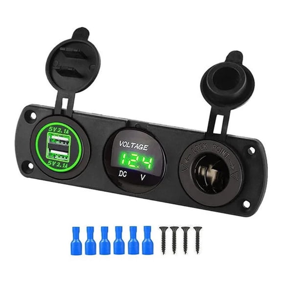 RUISINERY 12-24V Socket Splitter 3 in 1 Waterproof Double USB Charging Adapter Socket Panel LED Voltmeter for Car Boats Truck Vehi