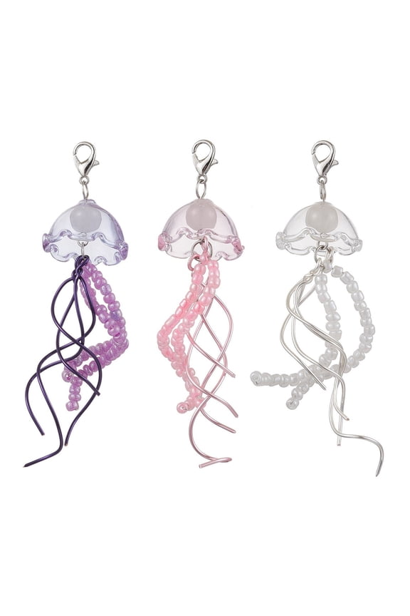 3pieces Handmade Sturdy Glass Bead Jellyfish Winds Chimes Keychain Ornament Accessory for Unique and Artistics Styles