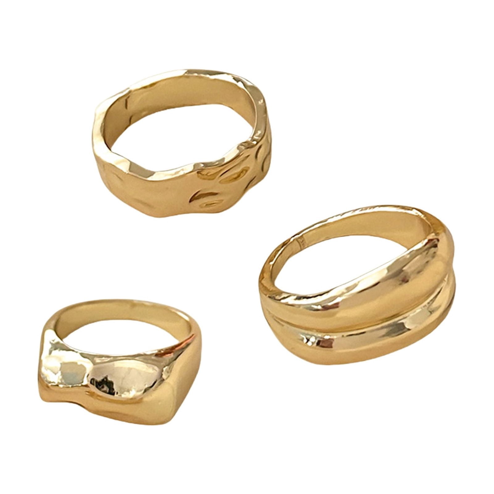 RUISINERY 3pieces Poratble Gold Rings Set Women's Metal Rings Set With ...