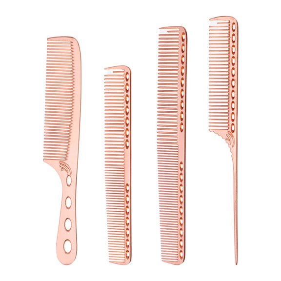 RUISINERY 4 Types Metal Hair Styling Comb Set: Aluminum Cutting Combs,Tail Comb,Detangling Combs,and Handle Combs for Barbers
