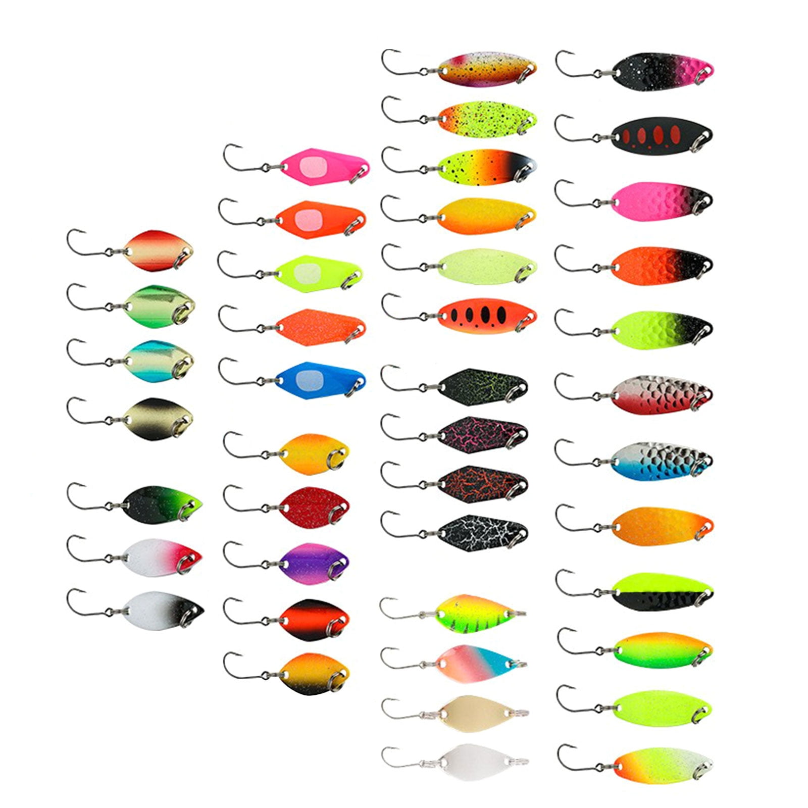 RUISINERY 43pieces Hard Baits Sequined Fishing Spoon Lure with Box Single Hook Casting Spinner Baits Metal Spoon Fishing Baits