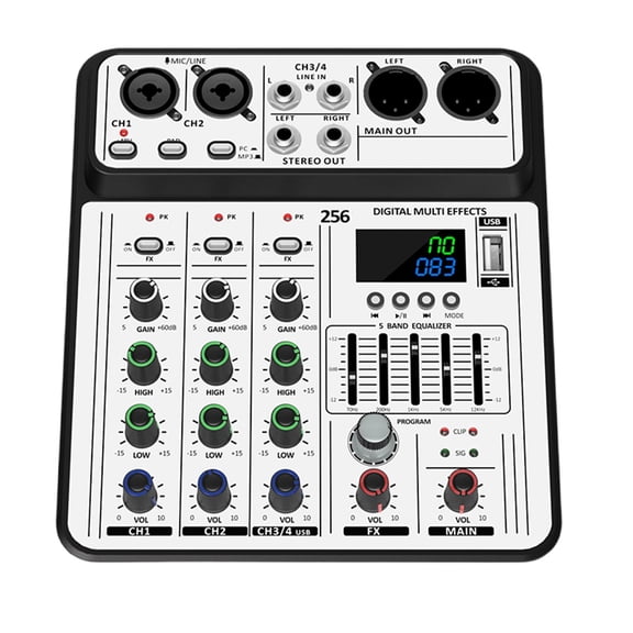 RUISINERY 4Channel Sound Mixer For Studio Podcast Streaming With Headphone And MultiDevice Compatibility