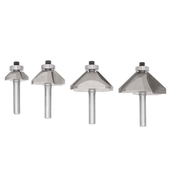 RUISINERY 4pieces/set 45 Degree Chamfer Routers Bit for Edges Forming Hexagon Shank Bevel Routers Bit for Decorative Edges Woodworkin