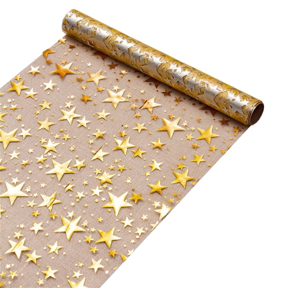 RUISINERY 5M Gold Foil Star Shape Glitters Table Runner For Party Wedding Christmas Dining Table Decoration Polyester Textiles