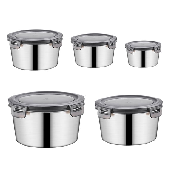 RUISINERY 5pieces Stainless Steel Lunch Box with Leak Proof Lid Food Storage Container for Lunches Snacks and Leftover Kitchen Bowls