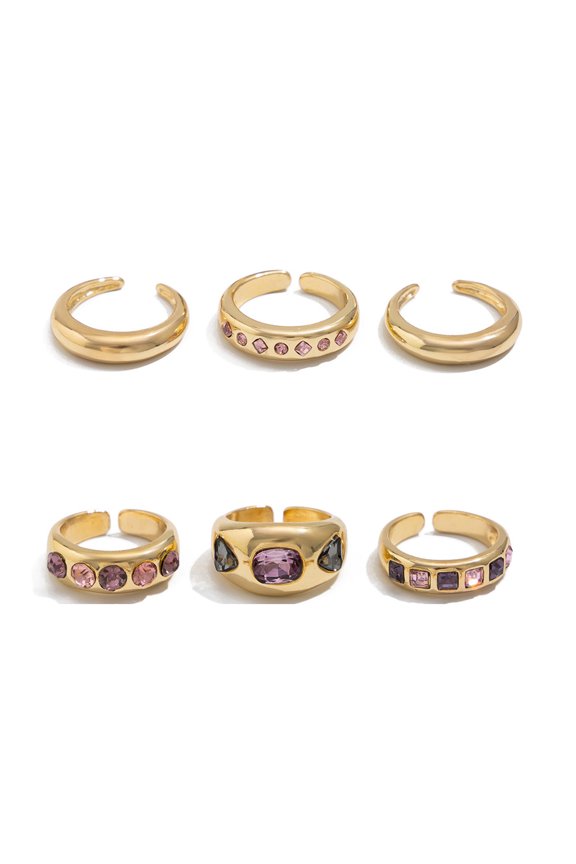 6 Adjustable Gold Tone Zircon Rings Adjustable Womens Party Wedding Rings For Women Stackable Jewelry Set