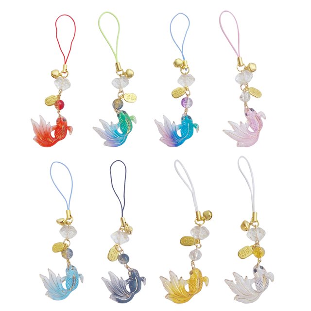 RUISINERY 8pieces Fish Phone Charm Set Unique Designs Symbolizing Good
