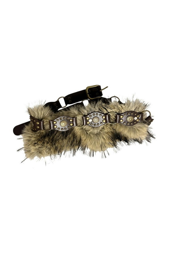 90s Western Type Waistband Punk Studded Faux Leather Furry Belt for Women Lady Adjustable Stylish Waist Accessory