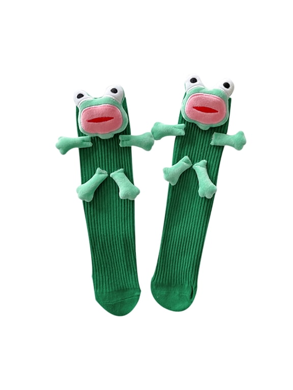 Cartoon 3D Ugly Frogs Calf Socks for Women and Teens Novelty Funny Middle Tube Socks for Casual and Cosplay Party