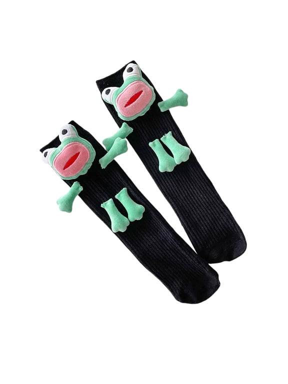 Cartoon 3D Ugly Frogs Calf Socks for Women and Teens Novelty Funny Middle Tube Socks for Casual and Cosplay Party