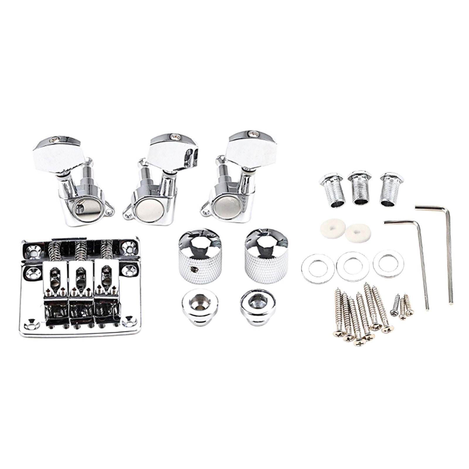 RUISINERY Complete 3 String Guitar Bridge Hardware Set With Tuning Pegs Control Knobs Locking Screws For Electric Box Guitars
