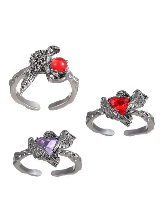 Creative Crow Rings Adornment With Thorns Design Featuring Red Gemstones For Unique Styles And Passionate Charm