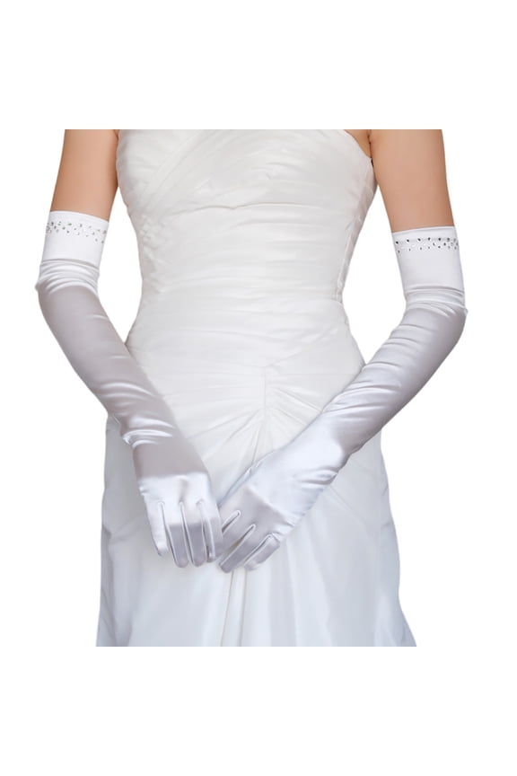 Crystal Gloves Wedding Dancing Gloves Proms Party Supply Full Finger Stretchy Gloves for Concert Operas