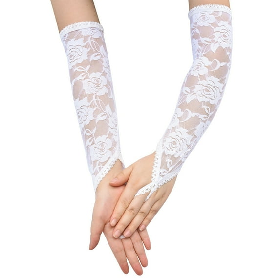 RUISINERY Elegant Lace Fingerless Rose Flower Gloves for Women Vintage Long Gloves for Parties and Evening Event Cosplay Props