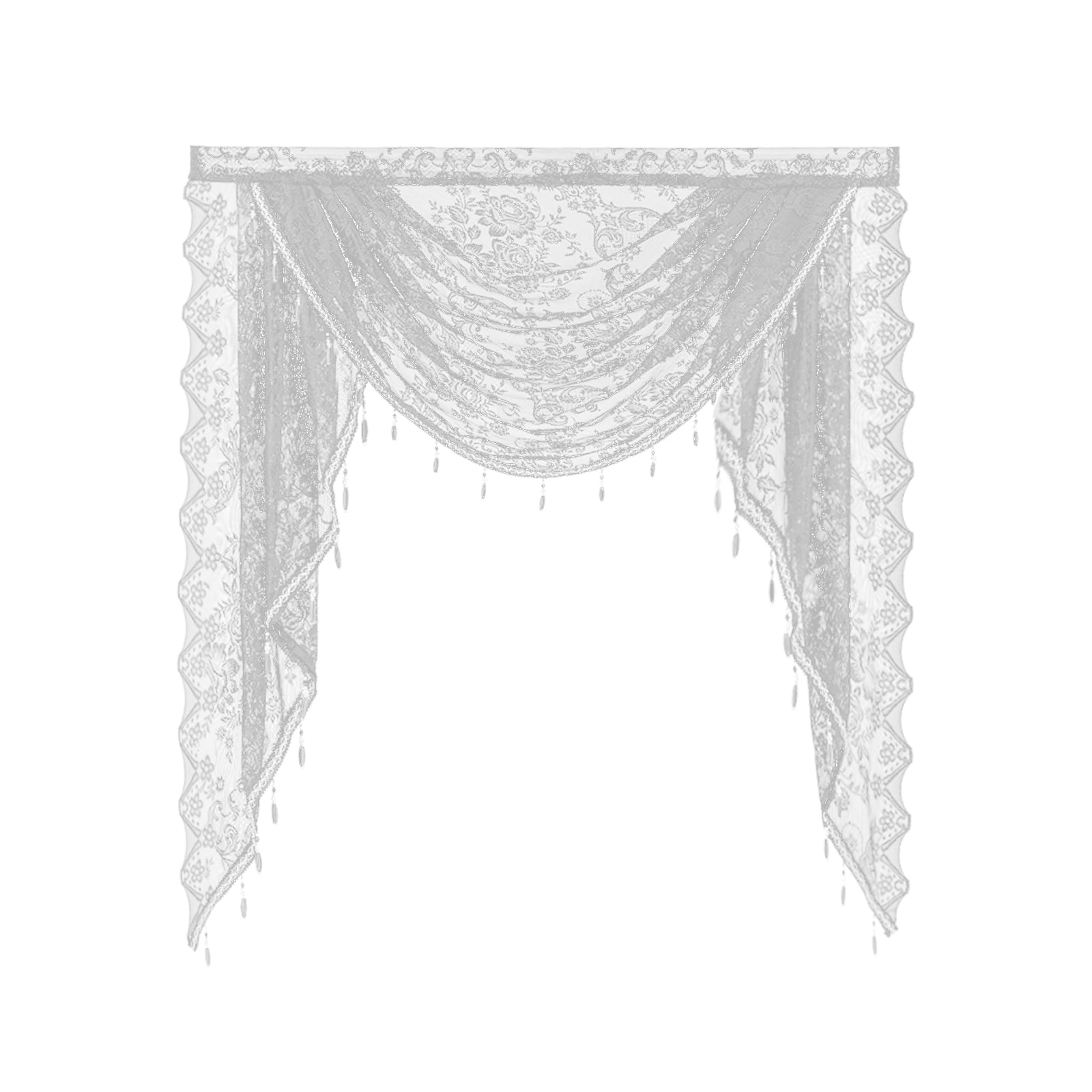 RUISINERY Elegant Laces Valance with Beadeds Tassels and Florals Embroidery for Bedroom Living Room Kitchen Basement