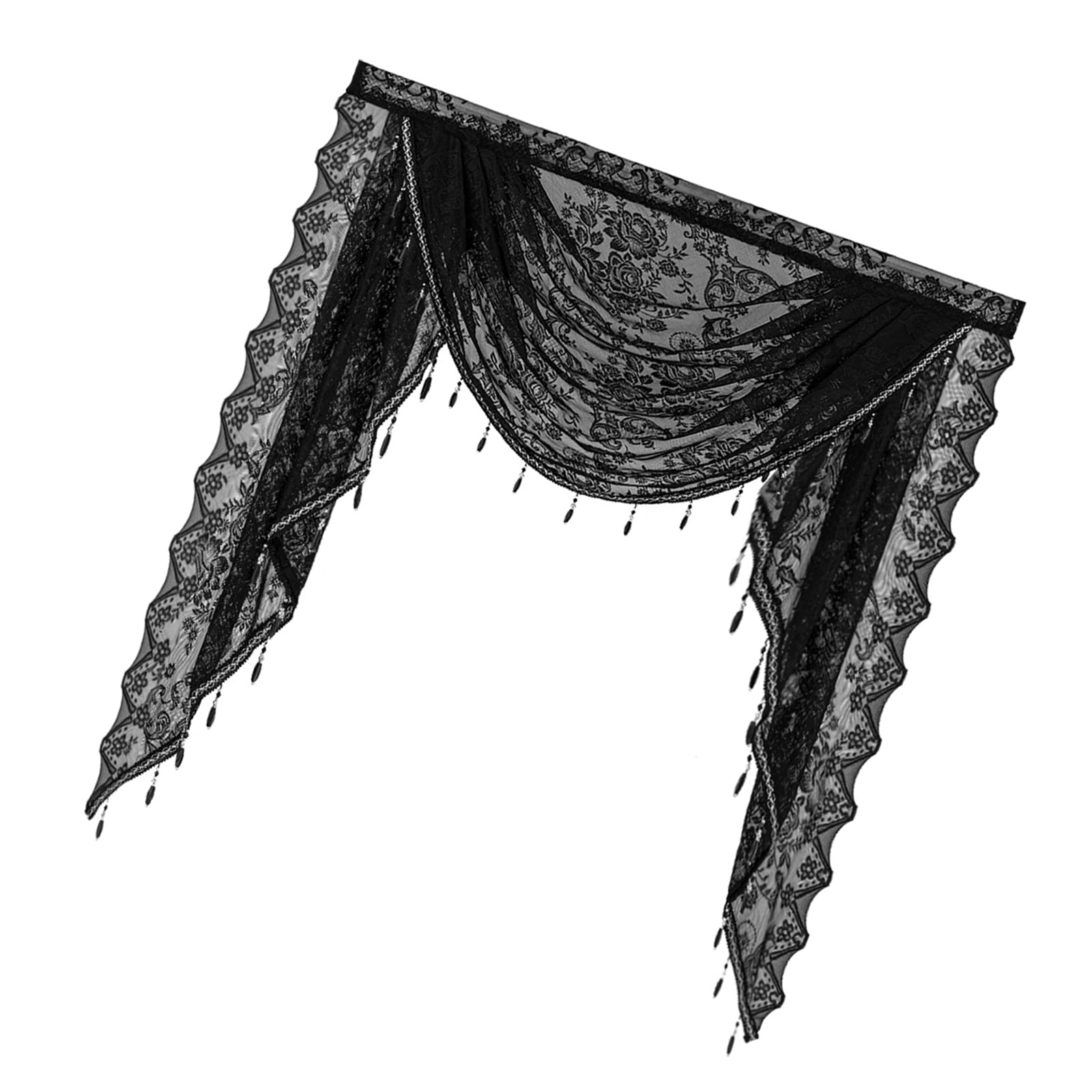 RUISINERY Elegant Laces Valance with Beadeds Tassels and Florals Embroidery for Bedroom Living Room Kitchen Basement