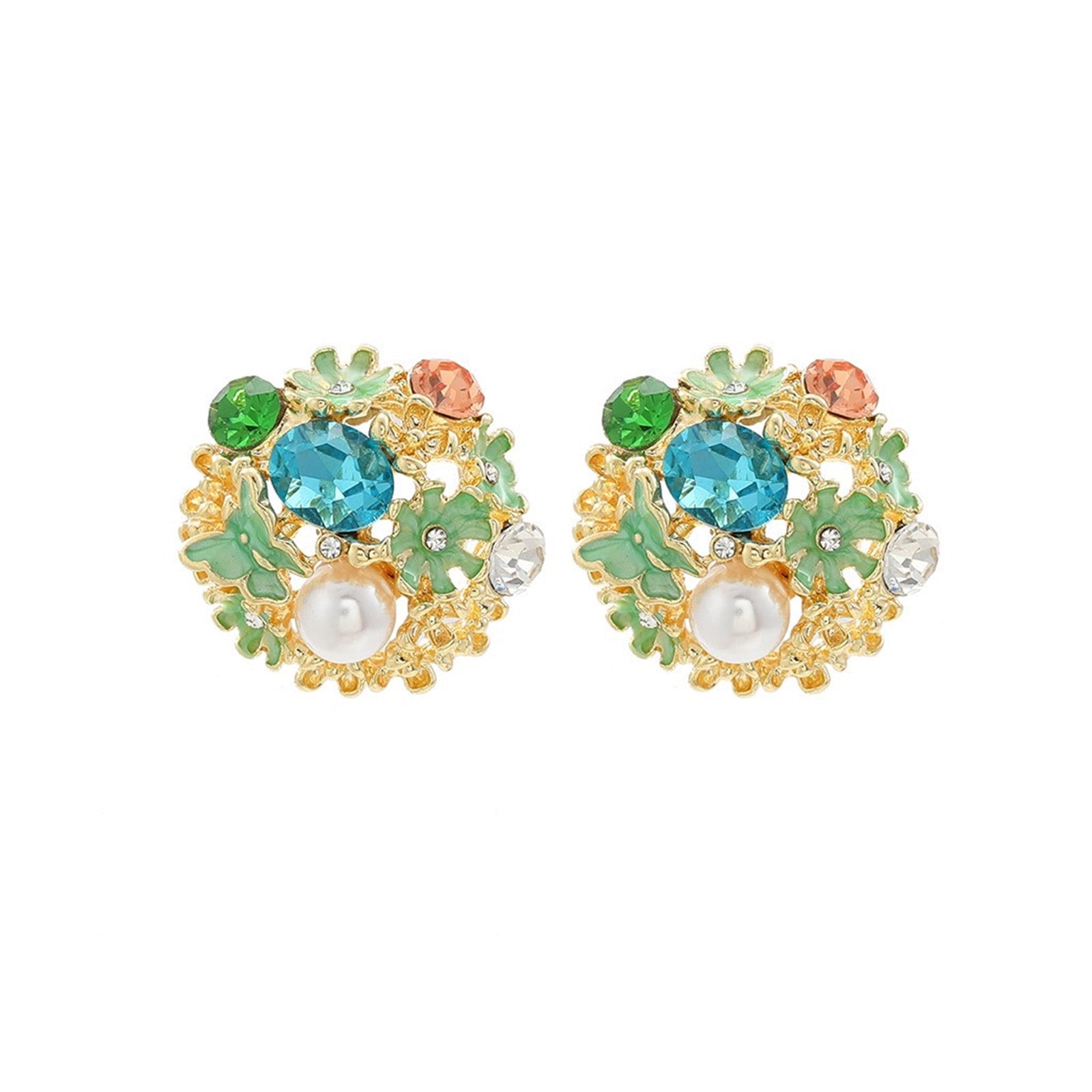 RUISINERY Elegant Round Rhinestones Flower Studs Earrings For Women ...