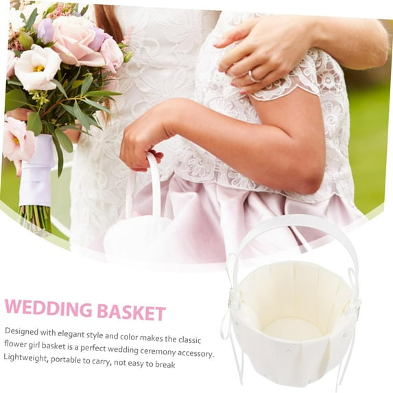 RUISINERY Elegant Wedding Flower Girls Basket Rhinestones Bow Decoration Lightweight Bridal Ceremony Accessory