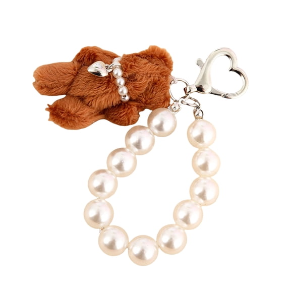 RUISINERY Fashionable Sturdy Plush Lovely Bear Keychain With Pearls Chain Soft and Stylish Accessory for Bags and Keys Ornament