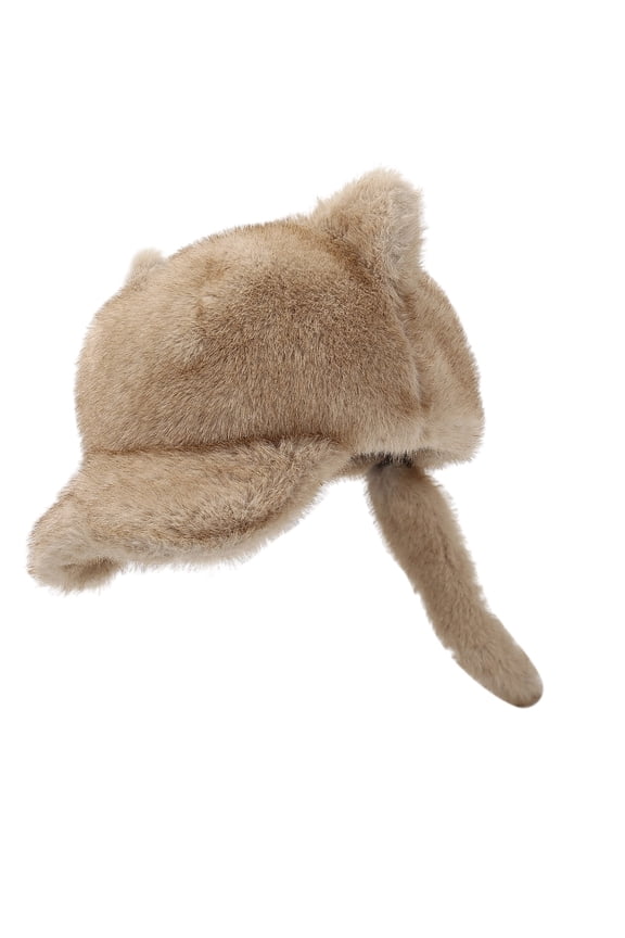 Furry Baseball Hat with Plush Tail Winter Warm Hat Furry Cats Ear Running Hat Windproof Cycyling Hat for Women Teens