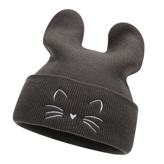 RUISINERY Knit Ear Skull Hat with Embroidered Lovely Kitten Hat Knit Caps for Unisex Pullover Cartoon Embroidery Skull Caps