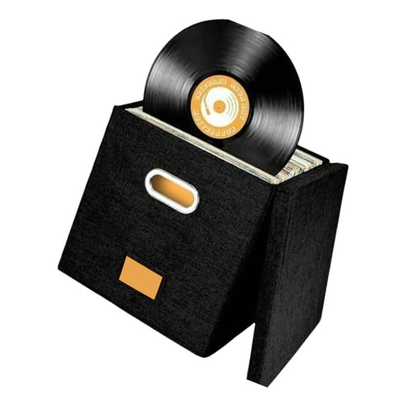 RUISINERY Multipurpose Record Storage Box Case with Lid and Handles Folding Designs Holds Most Records for Albums and Files