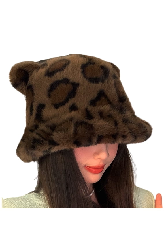 Oversized Bear Hat with Ear Leopards Print Skiing Hat Furry Cartoon Photo Props Outdoor Head Wrap Hat for Halloween