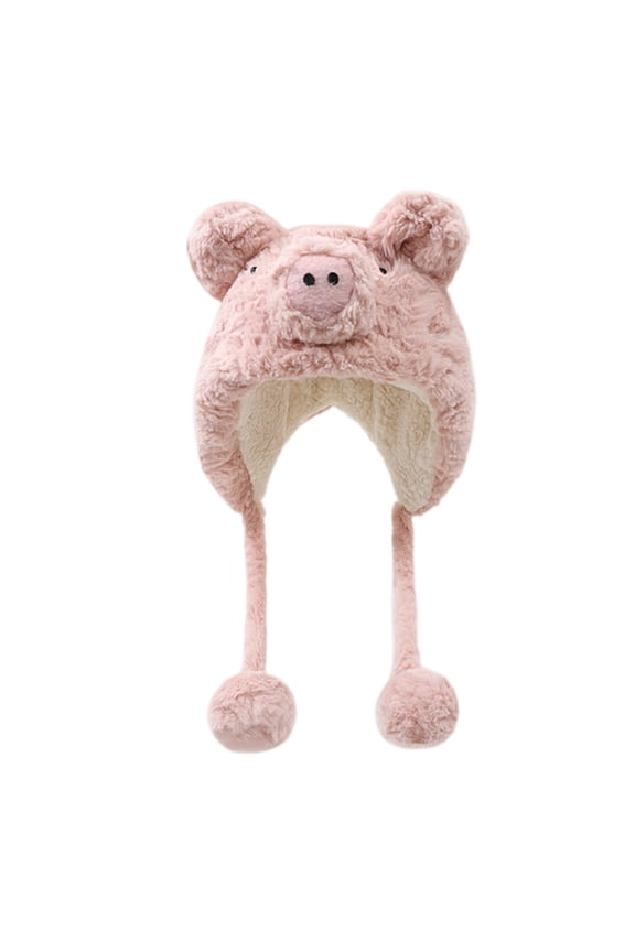 Plush Piggy Hat Soft Warm with Ear Flaps Funny Ear Animal Hat Fleece Lining Thermal Winter Hat for Adults and Teens