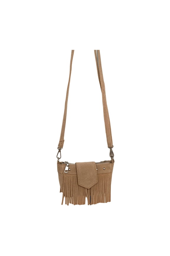 Retro Ethnic Styles Small Fringed Crossbody Purse for Women with Adjustable Strap and Zippered Cellphone Bag Wallet