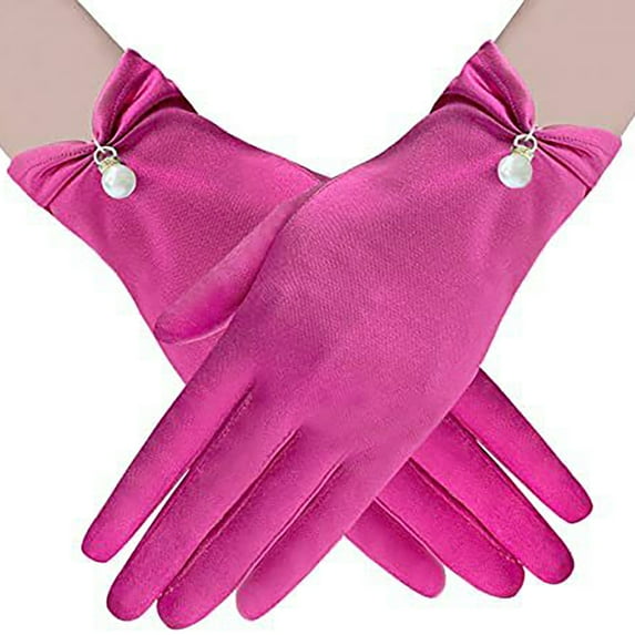 RUISINERY Satins Gloves Evening Gown Gloves with Pearls Decors Wedding Bride Gloves for Formal Occasion Stage Props Hand Gloves