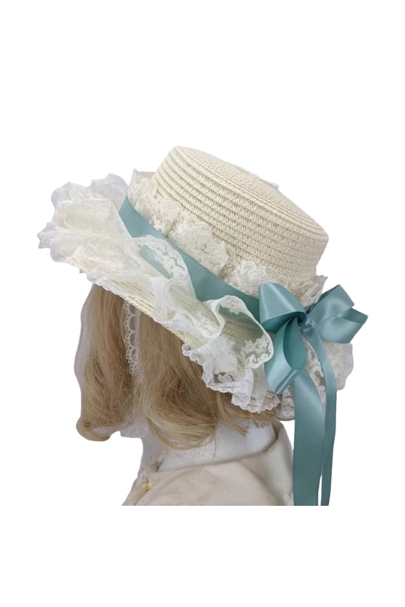 Stylish French Bonnet Hat With Lace Trim and Bowknot Adjustable Straw Hat For Special Occasion Roleplay Game Headwear