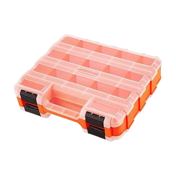 RUISINERY Tool Box with Clear Lid Double Side 34-Compartments Organizers Box with Removable Dividers for Hardware, Screws
