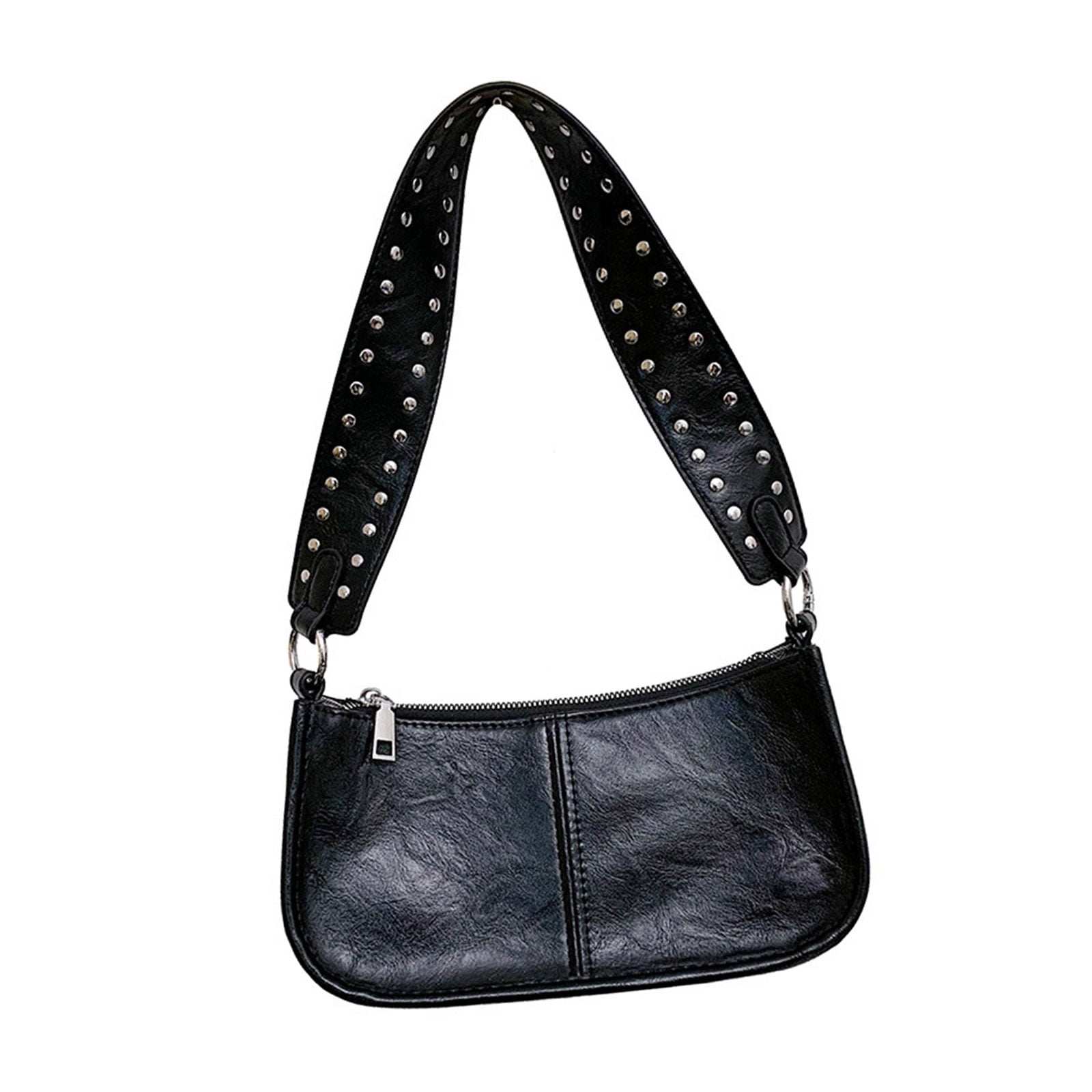 RUISINERY Trendy PU Leather Rivets Studded Shoulder Bag 90s Small Crossbody Purse Underarm Handbag with Removable Strap