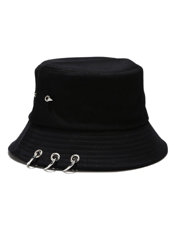 Unisex Hip Hop Solid Color Bucket Hat Spiked Rivets Metal Rings Fisherman