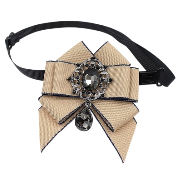 RUISINERY Vintage Ribbon BowTie with Blingbling Rhinestones Adjustable Jewelry French Collar Rhinestones Elegant Collar