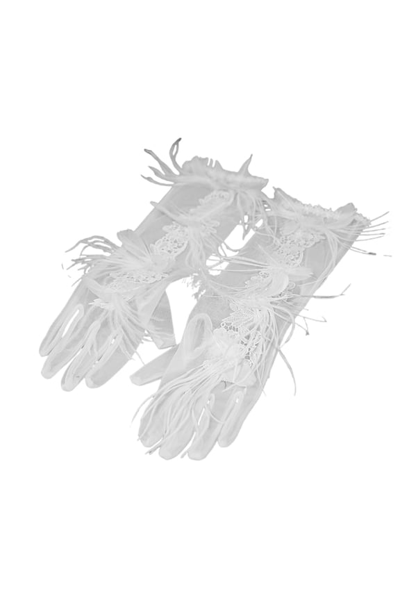 Wedding Lace Gloves Proms White Gloves Feathered Long Gloves for Operas Women Lady Proms Costume Accessories